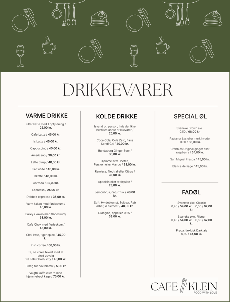 Billede af menukort med drikkevarer