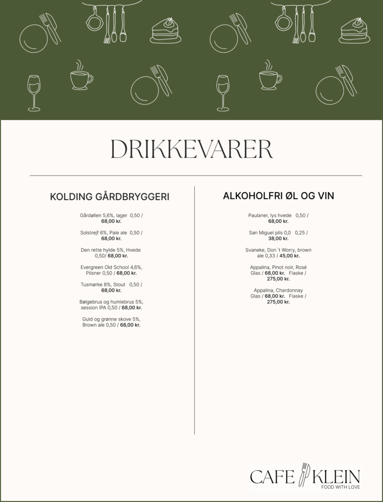 Billede af menukort med drikkevarer
