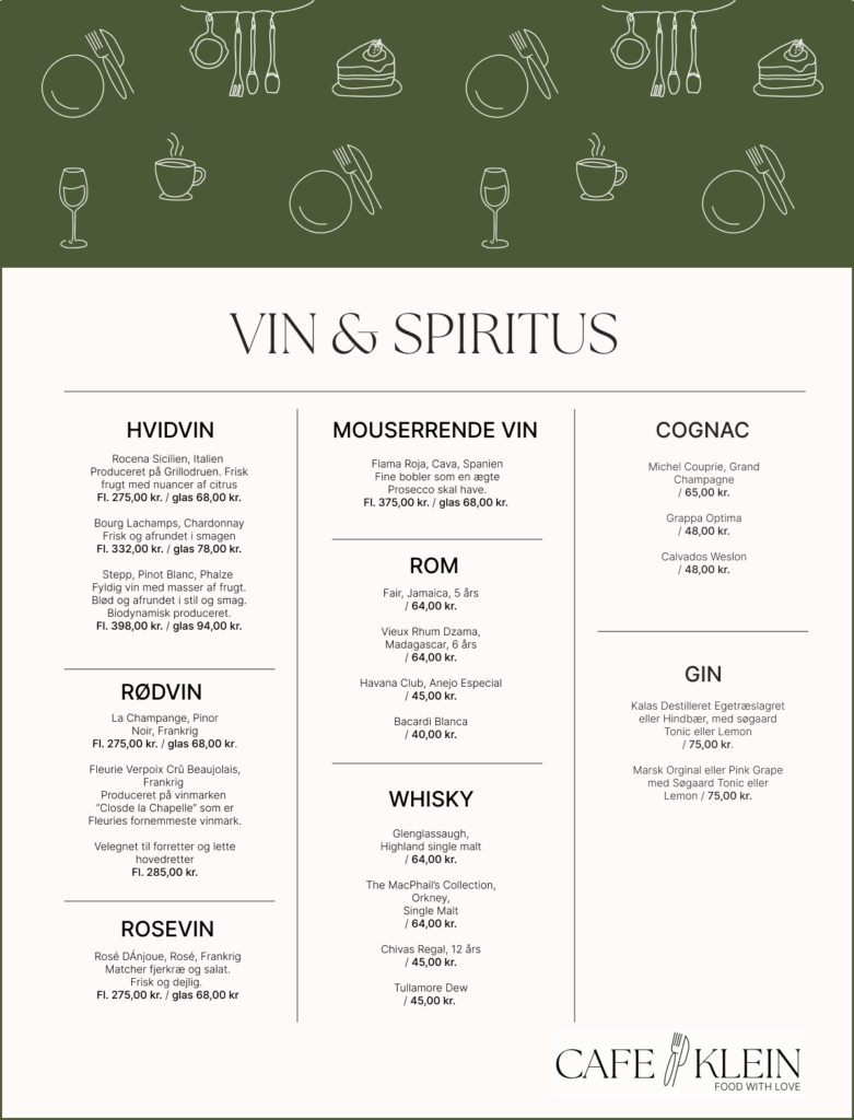 Billede af menukort med vin & spiritus